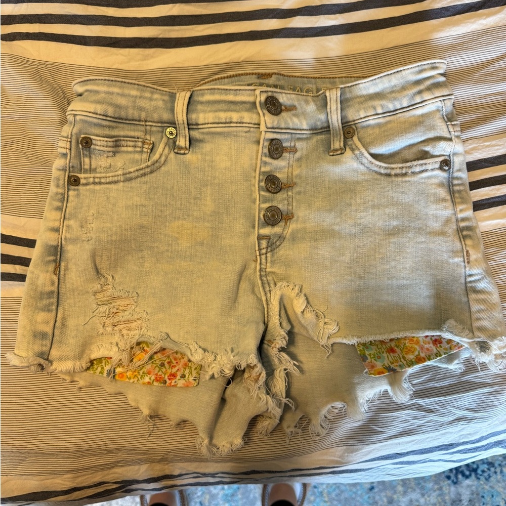 American Eagle Outfitters Light Blue Distressed Jean Shorts